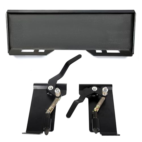 Image of ECOTRIC Pair Universal 1 /2 inch Quick Tach Mount Plate & Conversion Adapter Latch Box Compatible with Kubota Bobcat Skid Steers Tractors Bobtach QTK Sturdy Steel Black (2 Packages)