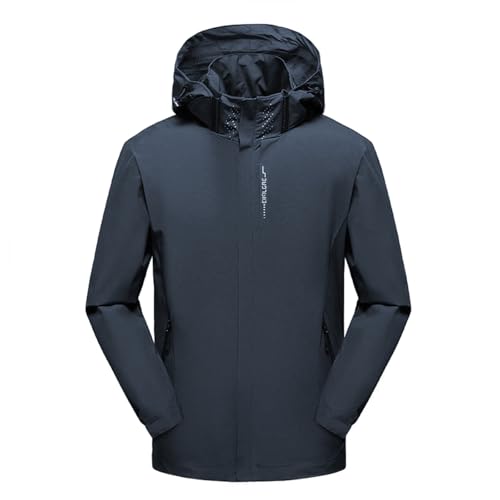 Photo de Ynport Crefreak Veste Imperméable en Plein Air Pour Hommes Manteau de Pluie Léger Veste de Marche Coupe-vent Veste de Montagne à Capuche, Parfaite pour un Usage Quotidien et en Plein Air,Bleu,L