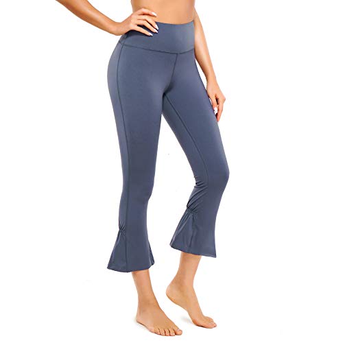 LEINIDINA Bootcut Yoga Pants with Pockets High Waist Workout Bootleg Flare Work Pants Overalls for Women (Grey, XX-Large)