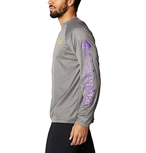 Columbia Men's Clg Terminal Tackle Long Sleeve Shirt, Lsu - Charcoal Heather, Lt #TOP2