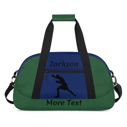 Personalized Kids Duffle Bag for Boys, Custom Sport Gym Bag with Name, Fit School Practice, or Overnight Weekender Travel Dark Green Boxing
