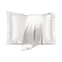 UQQU Natural Mulberry Silk Pillowcase for Hair and Skin Health, Standard Size 50 x 75 cm Pillow Case, Soft Smooth Cooling Premium Grade Silk Pillow Covers for Sleeping (White, 1 Pack)