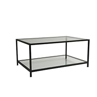 Modern Industrial Coffee Table, Fume & Black, 90 x 60 x 40 cm | 100% Tempered Glass Top, 4 mm | Sturdy Metal Frame | Stylish & Functional Design