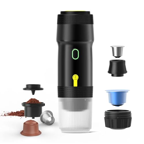 Cafetera Portatil Capsulas 3 en 1 compatible con Nespresso Dolce Gusto y Café Molido - Cafetera Mini Portátil Multicapsulas Ideal para Llevar - Maquina Cafe Portatil Pequeña