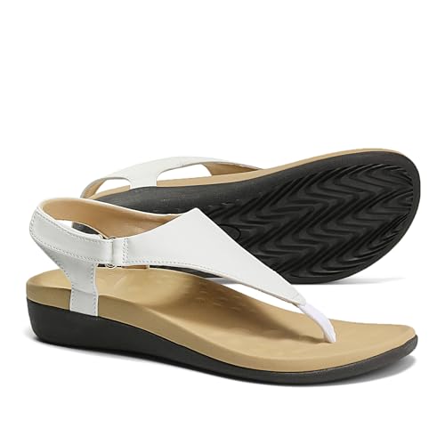 UTENAG Womens Arch Support Sandals Orthotic Thong Flip Flops +Comfort White Size 74