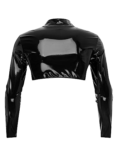 Man's Breathable Faux Leather Clubwear Long Arm Sleeves Open Front Zipper Shrug Half Tank Top4