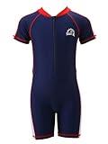 HULIJA Athletic One Piece Swimsuit for Boys Crewneck Short Sleeve Rash Guard Activewear Swimming Jum