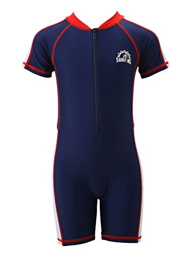 Hulija Athletic One Piece Swimsuit For Boys Crewneck Short Sleeve Rash Guard Activewear Swimming Jumpsuit Navy Blue 10-12 Years #TOP12