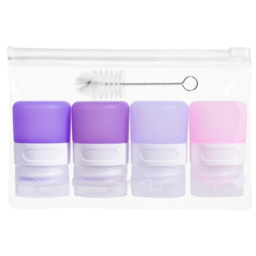 MICEBAY Condiment Squeeze Bottles for Sauces 1-oz Mini Silicone Salad Dressing Container to Go with Snack Storage Bag Leakproof Sauce Bottles for Lunch Box 4 Pack Purple