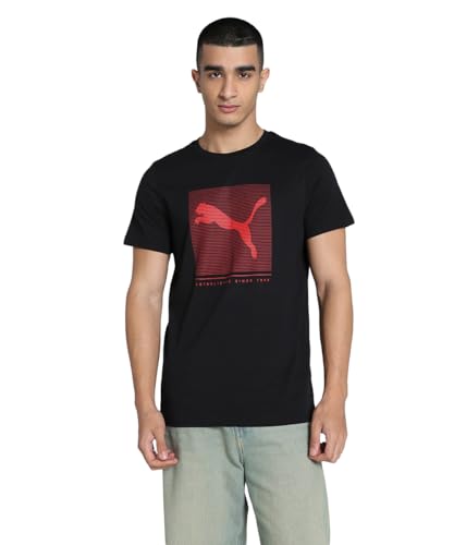 Image of Puma Men's Cotton Essential Stripped Logo Graphic Print Solid Classic Fit Tees