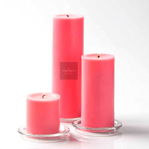 Image of Paraffin Wax Pillar Candles Perfect for Decoration of Dinner, Wedding Parties, Church, Spa, Restaurant, Smokeless Dripless Long Lasting(Set of 3, 2,3,4 inches)(Pink)