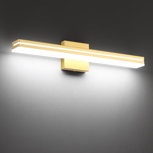 Image of SineRise 24-Inch LED Modern Bathroom Vanity Light Bar, Gold Modern Acrylic Bathroom Wall Lighting Fixtures Over Mirror (Cool White 6000K)
