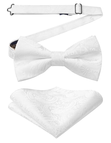 Image of HISDERN Bow Ties for Men Paisley Floral Pre-tied Bowtie Pocket Square Set Men's Formal Bow Ties Wedding Party