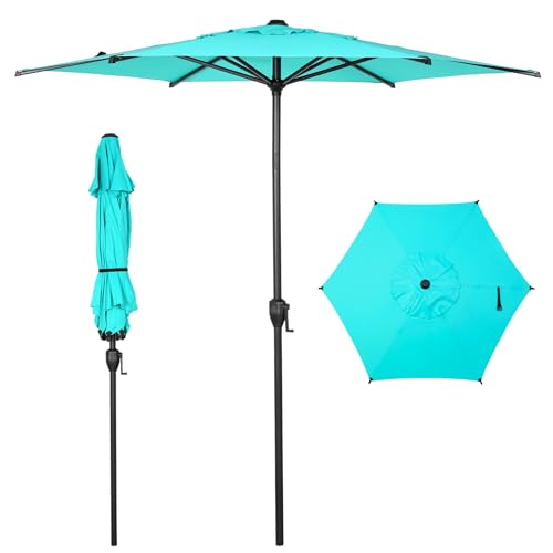 Image of Abba Patio 7.5FT Lyon Outdoor Patio Umbrella Outdoor Table Umbrella with Push Button Tilt and Crank Market Umbrella 6 Sturdy Ribs UV Protection Waterproof for Garden Deck Backyard Pool, Turquoise