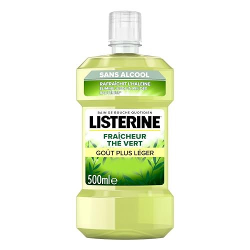 Listerine – Bain de Bouche Fraîcheur Thé Vert Goût Plus Léger 0% Alcool (bouteille de 500 ml) – Soin bucco-dentaire quotidien – Bain de bouche sans alcool pour une haleine fraîche durable