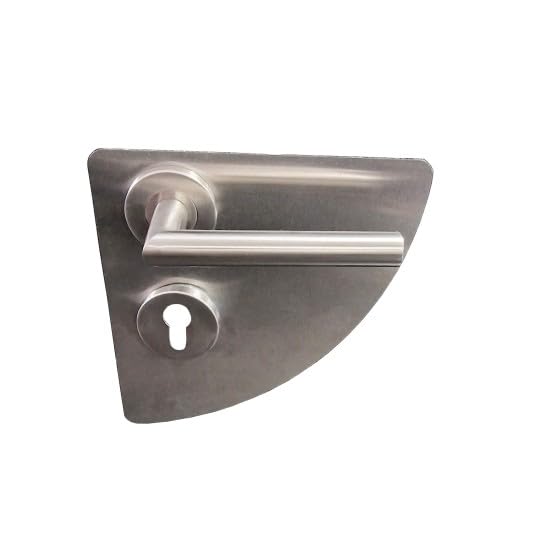 Plaques de Propreté quart de lune avec Poignées Angle VIF " KLOSE besser" - Adhesives - Inox 304 - +1 Paire de rosaces cylindre