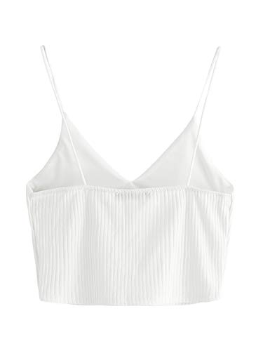 Shein Women's Casual V Neck Sleeveless Ribbed Knit Cami Crop Top Snow White X-Small #TOP1