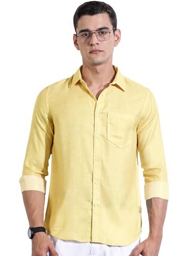 Image of Thomas Scott Men's | Printed | Textured Fabric | Full Sleeve | Regular Fit | Linen Blend | Single Pocket | Spread Collar | Casual Shirt