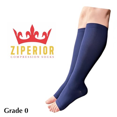 Image of 8-15 mmHg Compression Grade 0 Calf Inside Leg Zipper Open Toe Socks (Navy, 3X-Large)