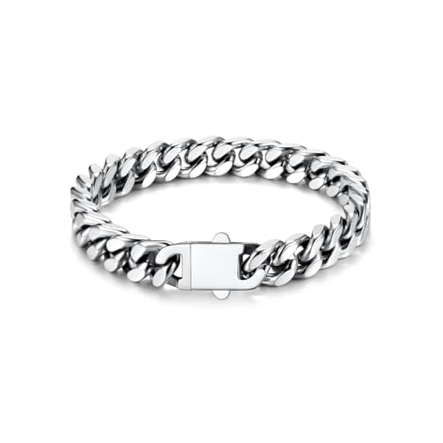 U7 Cuban Link Bracelets for Men Stainless Steel Wrist Bracelet Silver Black Gold Cuban Hand Chain Bracelet for Mens Women, 5/7/9/12mm Width, 7.5/8.3/9