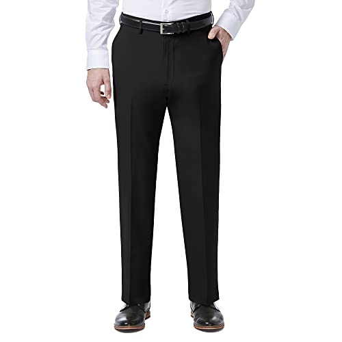 Haggar J.M Men's Solid Stretch Classic Fit Flat Front Dress Pant, Black 34Wx34L