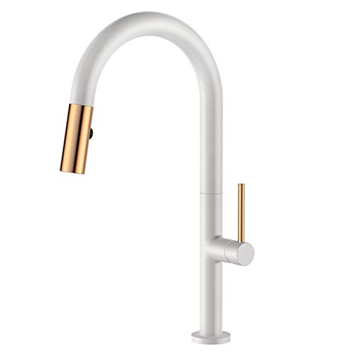 Grifo de cocina de latón, rotación de 360 ​​°, grifo mezclador de agua fría y caliente extraíble de 60 cm, grifos de fregadero multifunción de una sola manija de arco alto, caño chapado en oro rosa, n