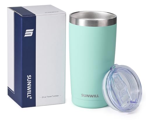 Image of SUNWILL Travel Coffee Tumbler 20 oz, Insulated Mug with Lid, Stainless Steel Cup for Outdoor, Powder Coated Mint