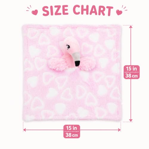 Image of June Garden Cozy Dream Fleece Baby Security Blanket - Infants Nursery Bed Blankets - 15 x 15 inches Lovey - Stuffed Flamingo Animal Plush - Pink