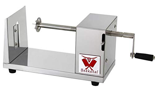 'New BKSS' Profi Gemüse Spiralschneider aus Edelstahl mit Kurbel und rutschfesten Gummifüßen, Twister Schneider für z.B Kartoffeln, Tornado