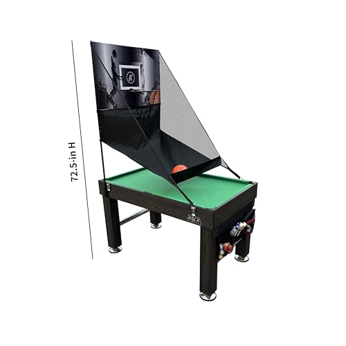 KICK Morpheus 55" 5-in-1 Multi-Game Table (Brown) – Football, Pool, Table Tennis, Basketball & Hockey – 6 Foosballs, Balls, Semi-Solid Rods, Bearings & Adjustable Legs
