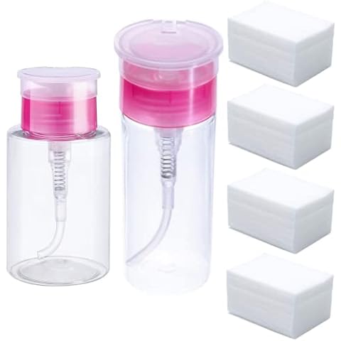 2 Pcs Nail Polish Remover Pump Dispensers+1100 Pcs Lint Free Nail Art Wipes,Pump Dispenser Push Down Cleanser Bottle Nail Polish Remover Liquid Bottle Nail Art Tool Travel Set(100ml/180ml) Cover
