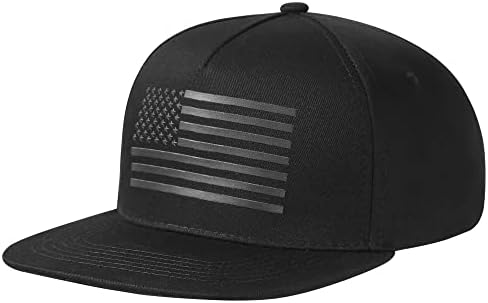 UALON Baseball Cap, Snapback Trucker Hat for Men & Women with American Flag and Adjustable, Breathable Mesh, Flat Bill Hats Black