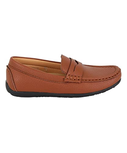 Boys Faux Leather Slip On Tread Loafer Wedding Classic Smart Casual Moccasin Flat Shoes4