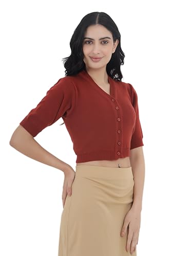 Image of Women Winter Wear V-Neck Half Sleeves Regular Fit Woollen Blouse
