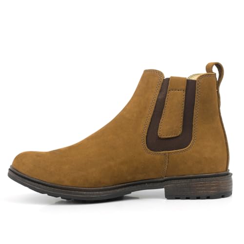 Botina Chelsea Nobuck de Camurça Bota Masculina de Elastico para Trabalho Couro Legitimo (Palha, BR,