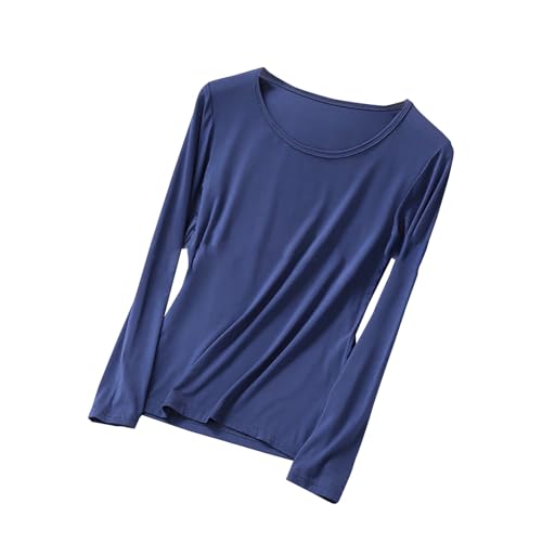 Women's Lightweight Long Sleeve Pajama Top - Soft Crewneck Sleepshirt Lounge Tee for Comfy Nightwear Baselayer