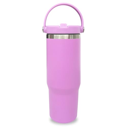 30 oz Tumbler with Top Handle, Double Wall Vacuum Insulated Tumbler with Flip Straw, Travel Coffee Mug 30oz Powder Coated Cup for Laser Engraving (Purple,1 pack)