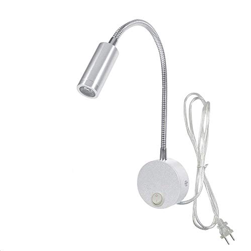 Onerbuy Plug Wired Flexible Gooseneck Wall Sconce LED Reading Lamp Art Works Show Accent Light Wall Mount Spot LED Lamp Fixture with On/Off Switch (Silver-Warm White)