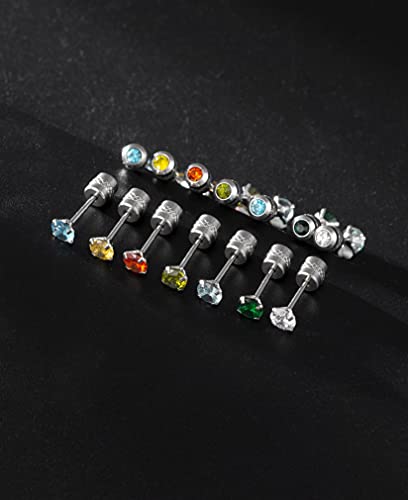 Tornito 7-14 Pairs Stainless Steel Cz Stud Earrings For Women Multicolor Cubic Zirconia Cartilage Helix Earrings Set Screwback 4Mm (H:14Pairs(Double Round Cz+Flat Backs)) #TOP4