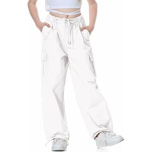 Rolanko Parachute Pants for Girls Y2K Cargo Trousers with Pockets Harajuku Jogger Pants Kids 4-14 Years