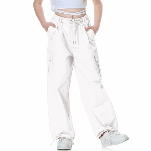 Image of Rolanko Parachute Pants for Girls Y2K Cargo Trousers with Pockets Harajuku Jogger Pants Kids 4-14 Years