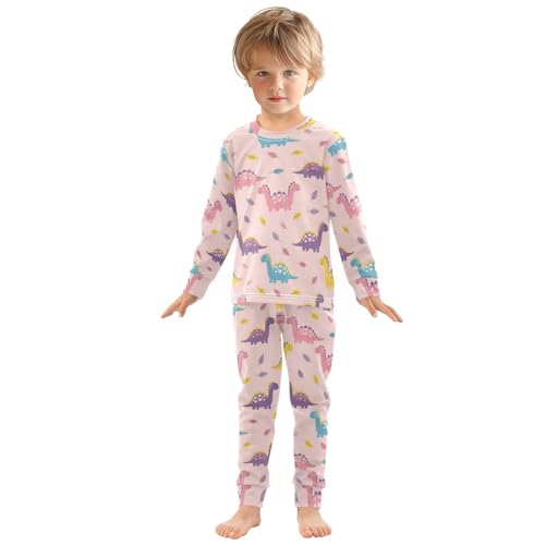 Pajama Sets Long Sleeve Colorful Dinosaurs on Pink Soft Comfy Sleepwear 2 Piece PJS 3-8T2