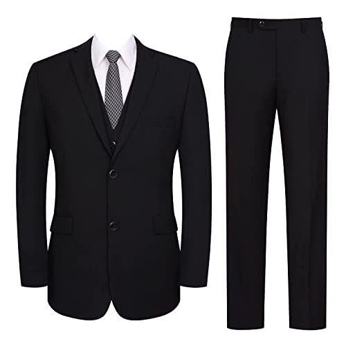 Men's Suits 3 Piece Slim Fit Suit Set Two Buttons Solid Business Suit Jacket Blazer Pants & Vest