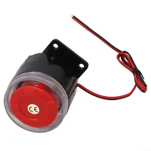 Honseadek Alarma de 12 V CC con sirena fuerte de 120 dB, alarma electrónica interior con cable para seguridad del hogar, sirena de plástico montada en la pared con 40 destellos por minuto