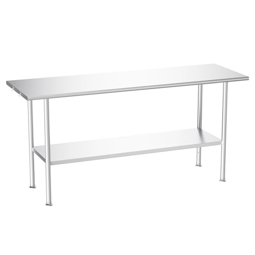 Image of Atelicf NSF Stainless Steel Prep Table 24X72 inch, Rounded Flat Top