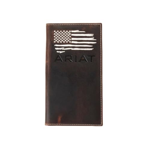 ARIAT Men's Distressed American Flag Rodeo Wallet, Genuine Leather, Brown