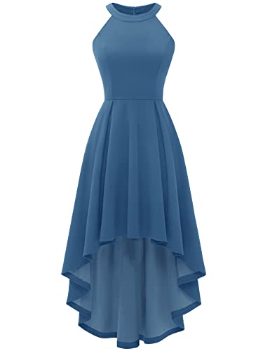 Dressystar Women Halter Summer Cocktail Dresses Sleeveless Hi-Lo Bridesmaid Dress Formal Party Dress Kq28 Greyblue S #TOP26