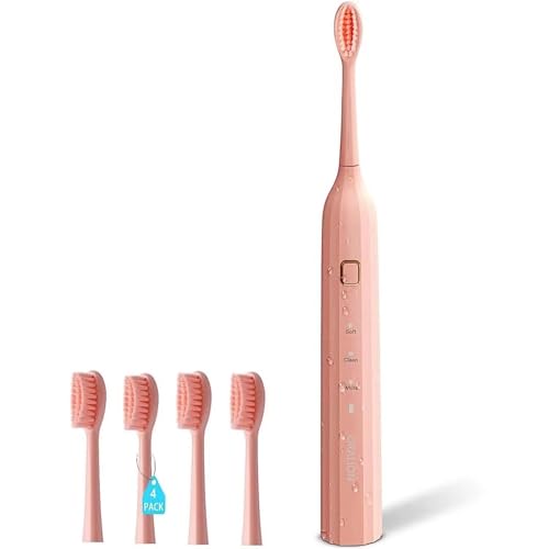 Oralion Spazzolino Elettrico Sonico HT9 -Ricaricabile -1Custodia da Viaggio -Timer da 2 Minuti -3Modalità- 4 Testine-Regali per Donne (Rosa)