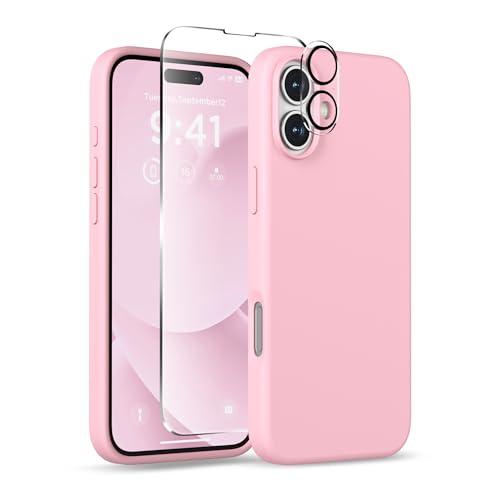 Image of Magnetic for iPhone 16 Case, Compatible with MagSafe, Liquid Silicone Phone Cover with Screen Protector & Camera Protector, Soft Anti-Scratch Microfiber Lining Inside 6.1 inch, Pink
