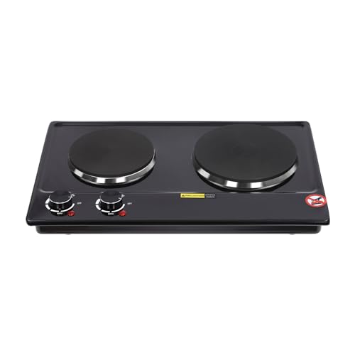 Horno eléctrico, 2 placas, estufa doble, vitrocerámica, lámpara indicadora con 6 ajustes de temperatura, potencia de calentamiento ajustable, sartenes de acero inoxidable, cerámica